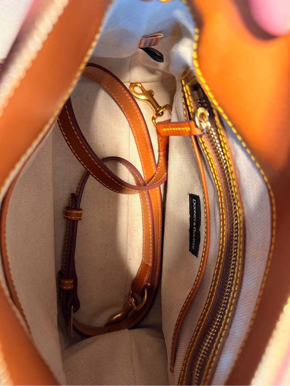 Dooney & Bourke Cognac Pebbled Leather Satchel with Braided Handle - Picture 6 of 7
